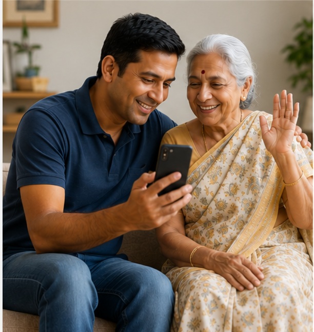 Mother and adult son planning medicines and follow-ups together during a quiet moment at home